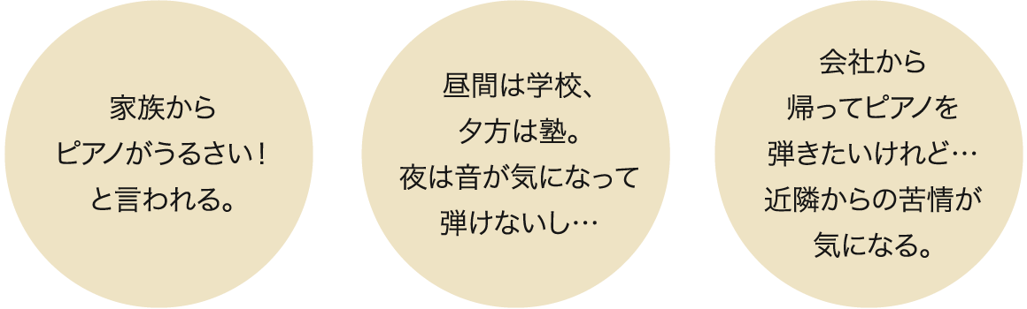 家族からピアノがうるさい！と言われる。などなど